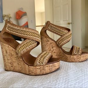 Tory Burch Leather & Gold Wedges